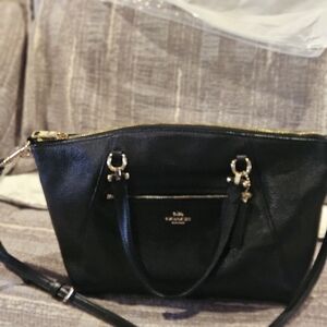 Coach Black Leather Shoulder Bag with Gold Hardware